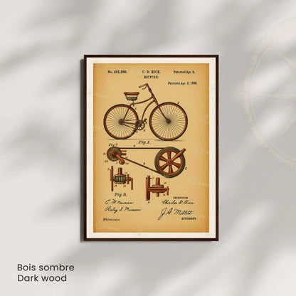 Affiche Brevet Vélo Vintage – Poster Technique 1890 | Décoration Industrielle & Atelier Rétro