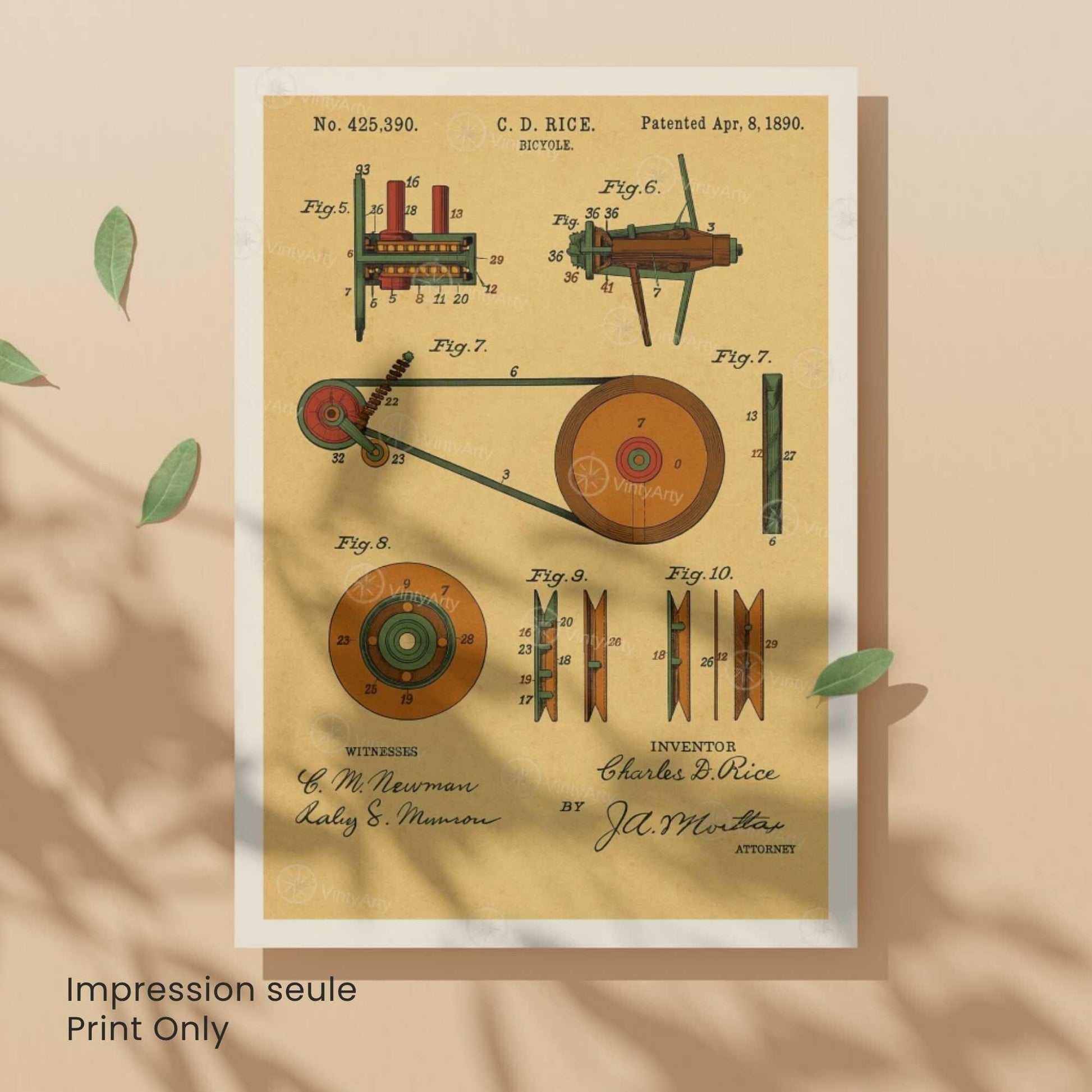 Affiche Brevet Vélo Vintage – Schémas Techniques 1890 | Poster Industriel & Mécanique Rétro