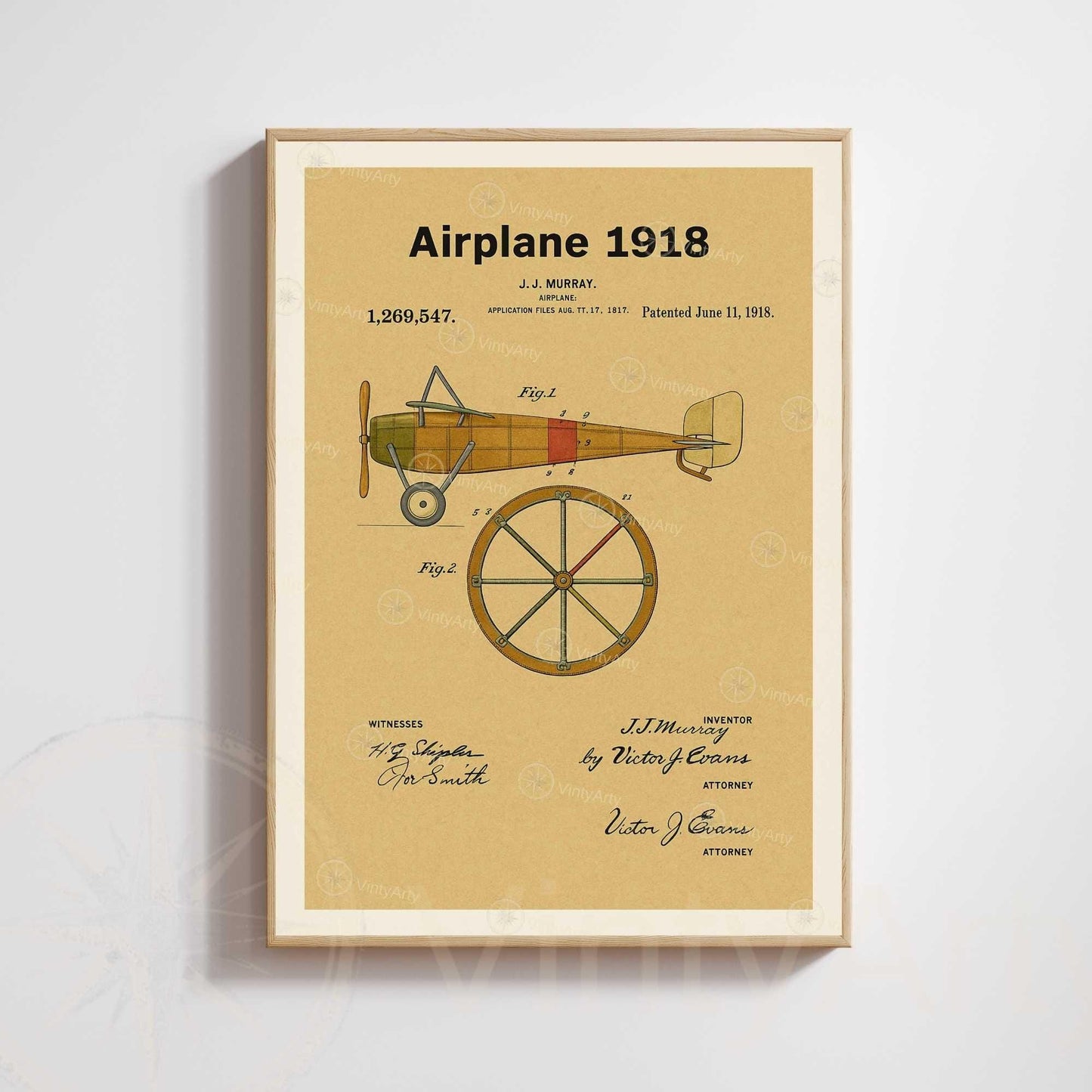 Affiche Brevet Avion Vintage – Poster Aéronautique 1918 | Art Industriel & Décoration Rétro