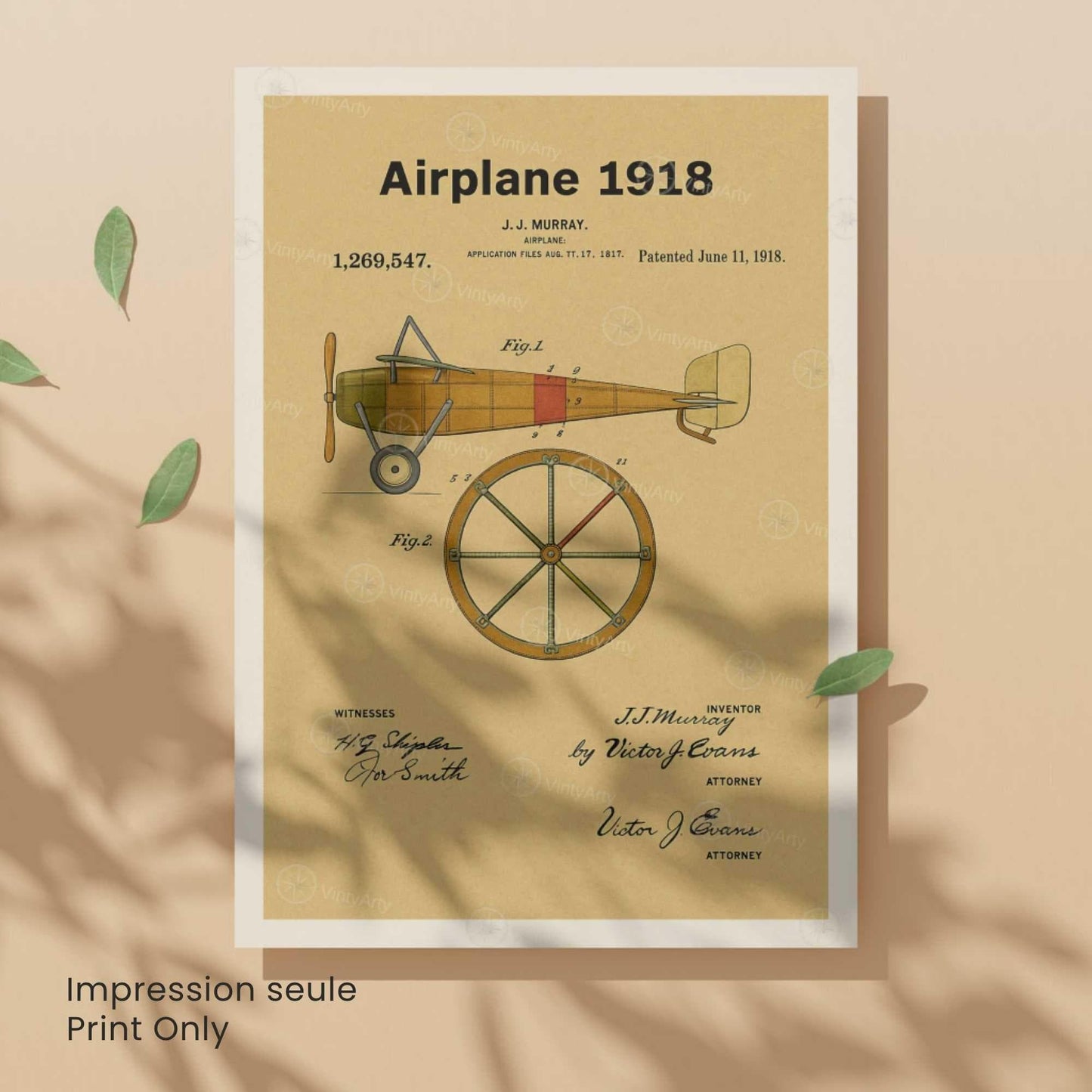 Affiche Brevet Avion Vintage – Poster Aéronautique 1918 | Art Industriel & Décoration Rétro