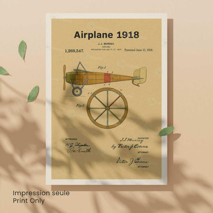 Affiche Brevet Avion Vintage – Poster Aéronautique 1918 | Art Industriel & Décoration Rétro