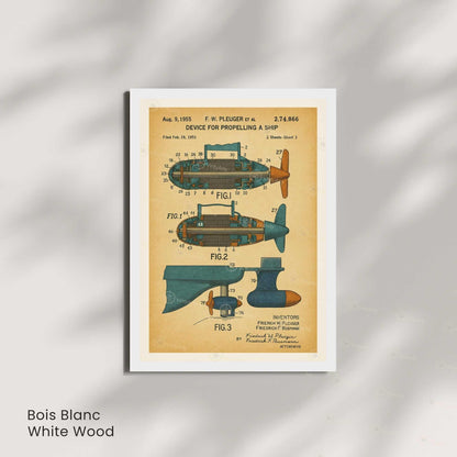 Affiche Brevet Propulsion Marine Vintage – Poster Technique 1955 | Art Industriel & Décoration Mécanique