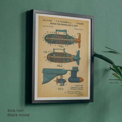Affiche Brevet Propulsion Marine Vintage – Poster Technique 1955 | Art Industriel & Décoration Mécanique