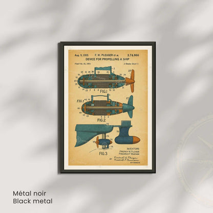 Affiche Brevet Propulsion Marine Vintage – Poster Technique 1955 | Art Industriel & Décoration Mécanique