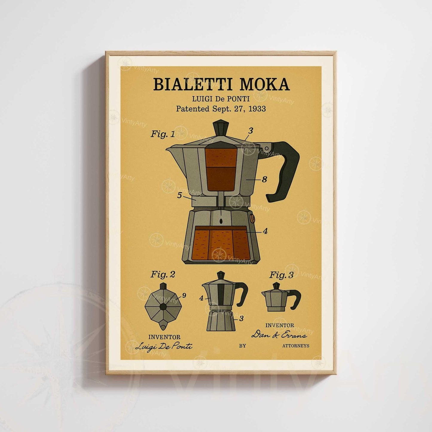 Vintage Italian Coffee Maker Patent Poster – Moka 1933 | Industrial Retro Kitchen Art