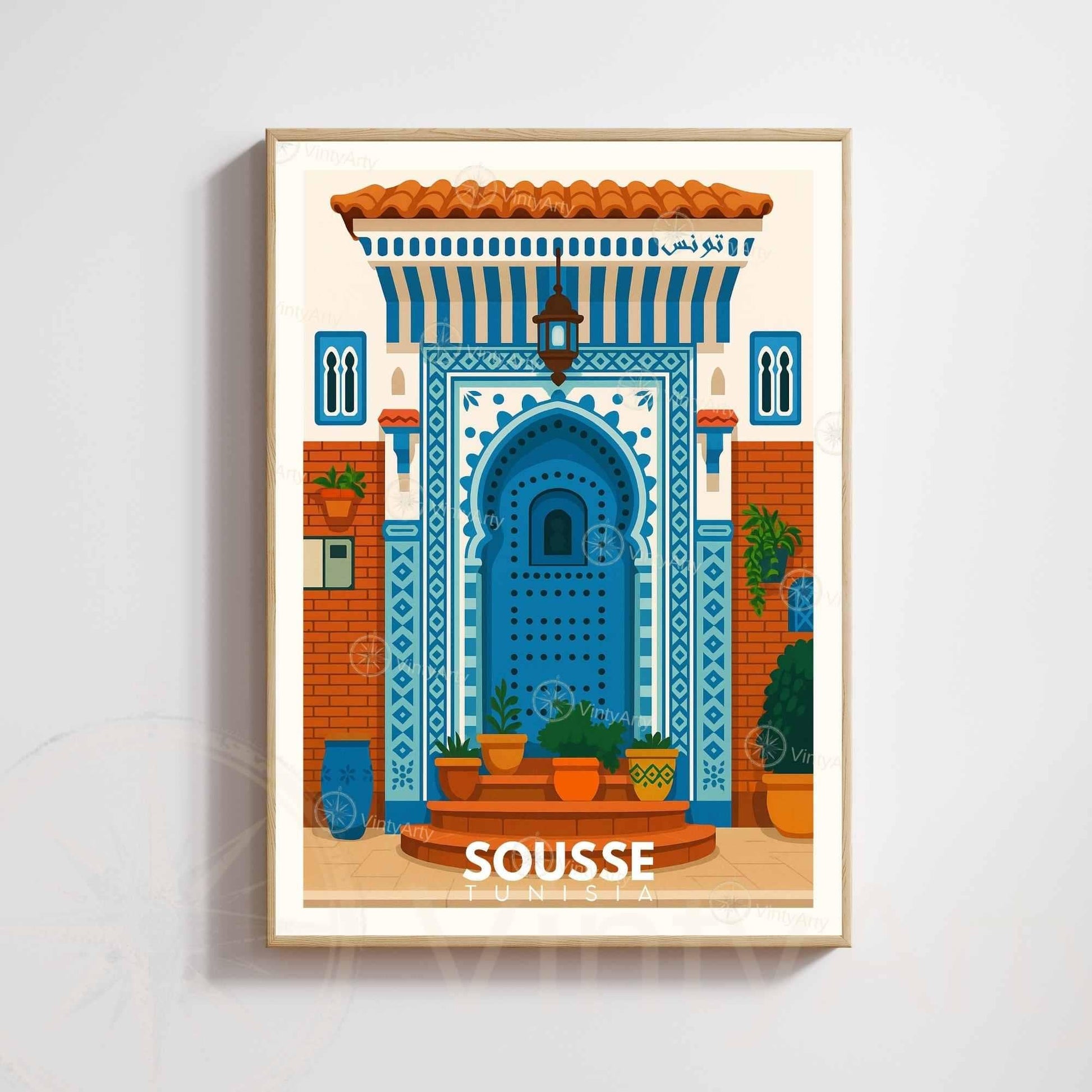 Affiche Sousse – Porte Bleue Tunisienne | Art Méditerranéen & Décoration Murale Tunisie