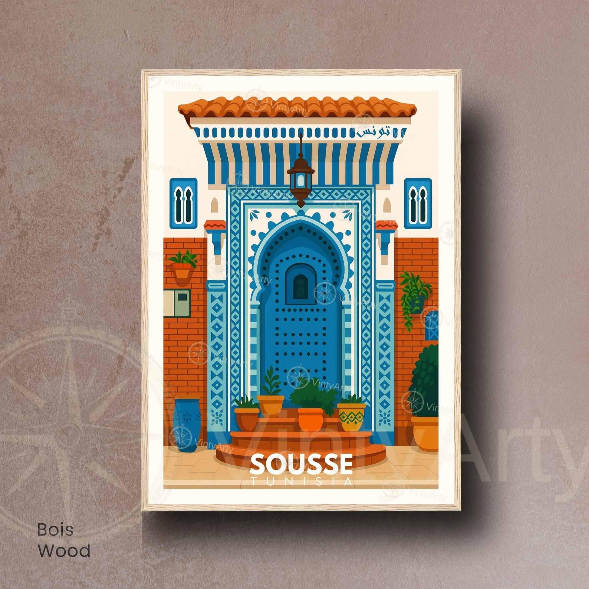 Affiche Sousse – Porte Bleue Tunisienne | Art Méditerranéen & Décoration Murale Tunisie