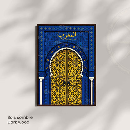 Affiche Maroc – Porte Dorée et Motifs Zellige | Art Oriental & Décoration Murale Marocaine
