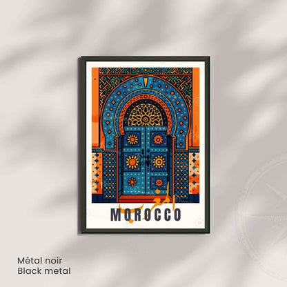 Affiche Maroc – Porte Bleue et Oranges | Art Oriental Marocain - Décoration Murale Marocaine
