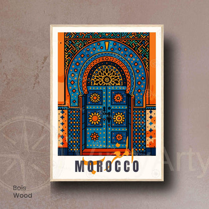 Affiche Maroc – Porte Bleue et Oranges | Art Oriental Marocain - Décoration Murale Marocaine