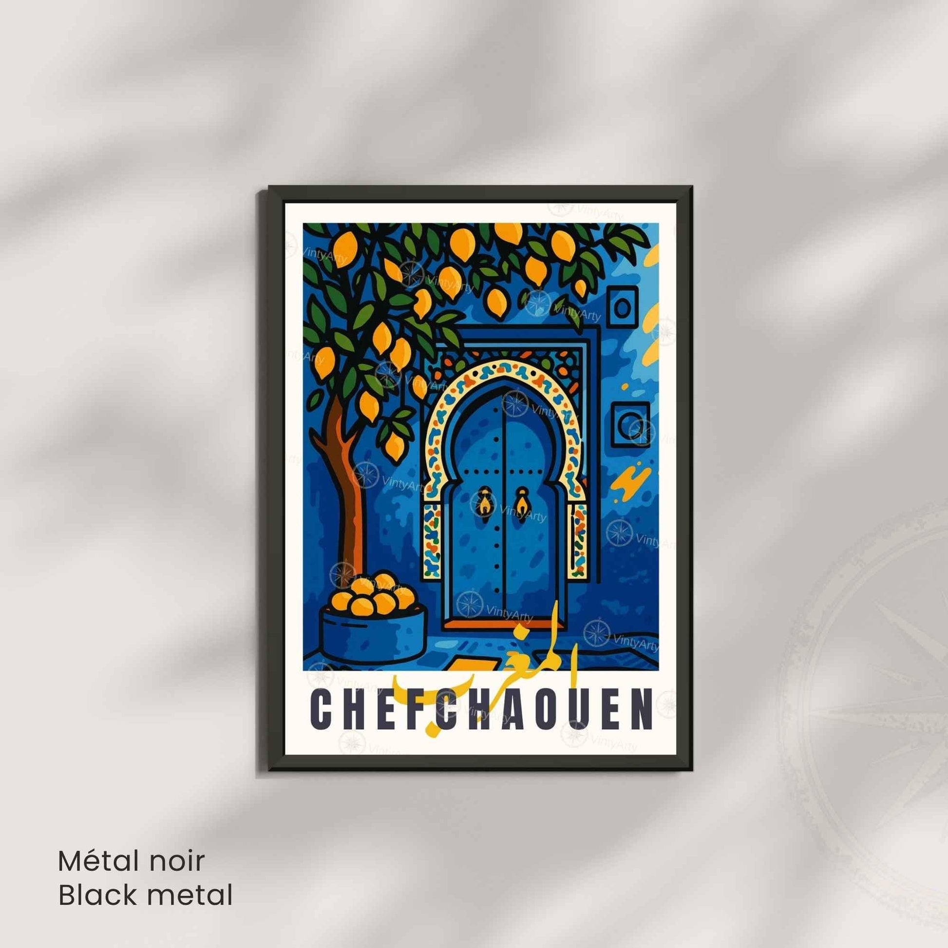 Affiche Chefchaouen – Porte Bleue et Orangers | Affiche Maroc et Art Oriental