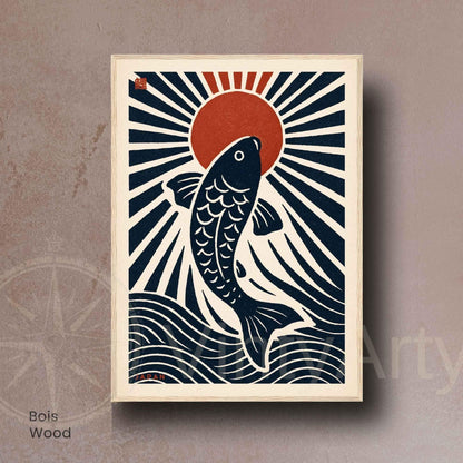 Affiche Koi Japon – Soleil Levant | Art Japonais Minimaliste & Symbolique