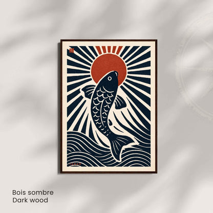 Affiche Koi Japon – Soleil Levant | Art Japonais Minimaliste & Symbolique
