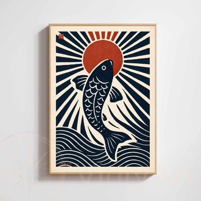Affiche Koi Japon – Soleil Levant | Art Japonais Minimaliste & Symbolique