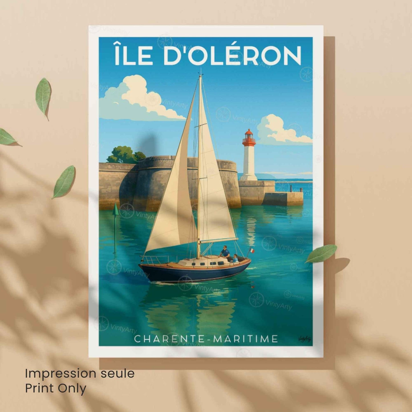 Affiche Île d’Oléron – Voilier & Phare du Port | Affiche Côte Atlantique Charente-Maritime
