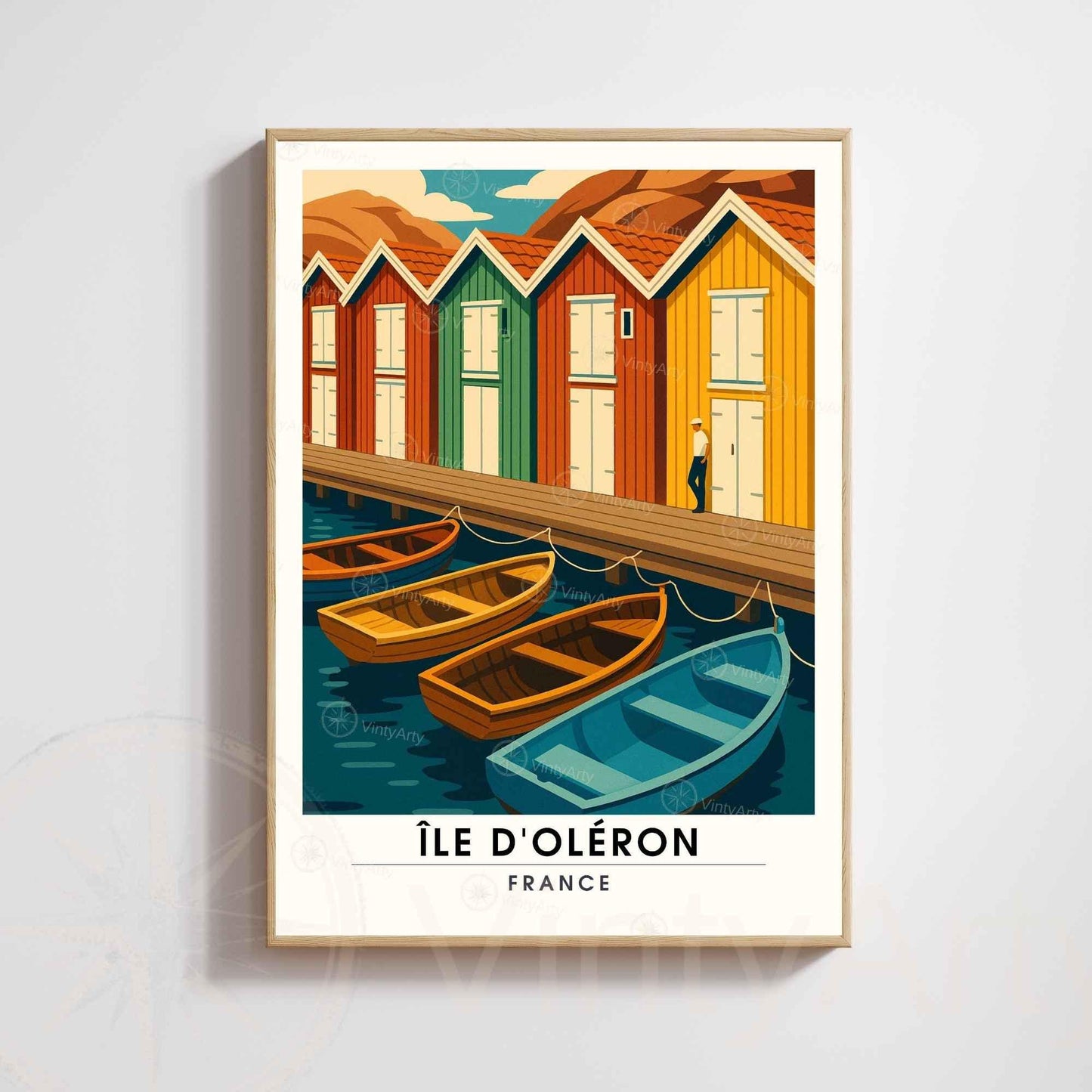 Affiche Île d’Oléron – Cabanes colorées & Barques | Affiche Charente-Maritime – Côte Atlantique