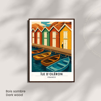 Affiche Île d’Oléron – Cabanes colorées & Barques | Affiche Charente-Maritime – Côte Atlantique