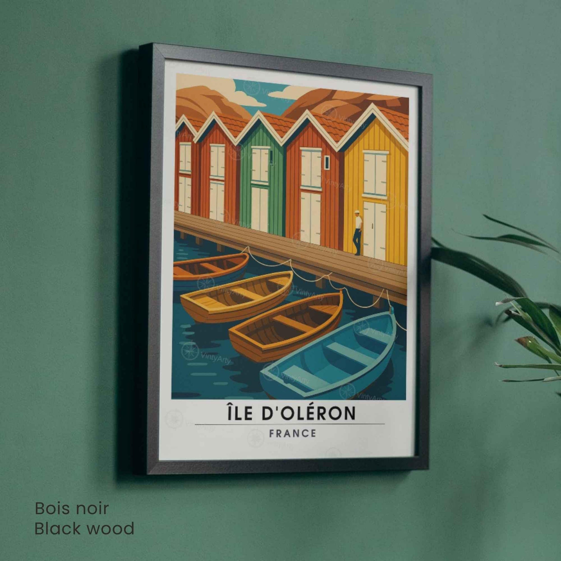 Affiche Île d’Oléron – Cabanes colorées & Barques | Affiche Charente-Maritime – Côte Atlantique