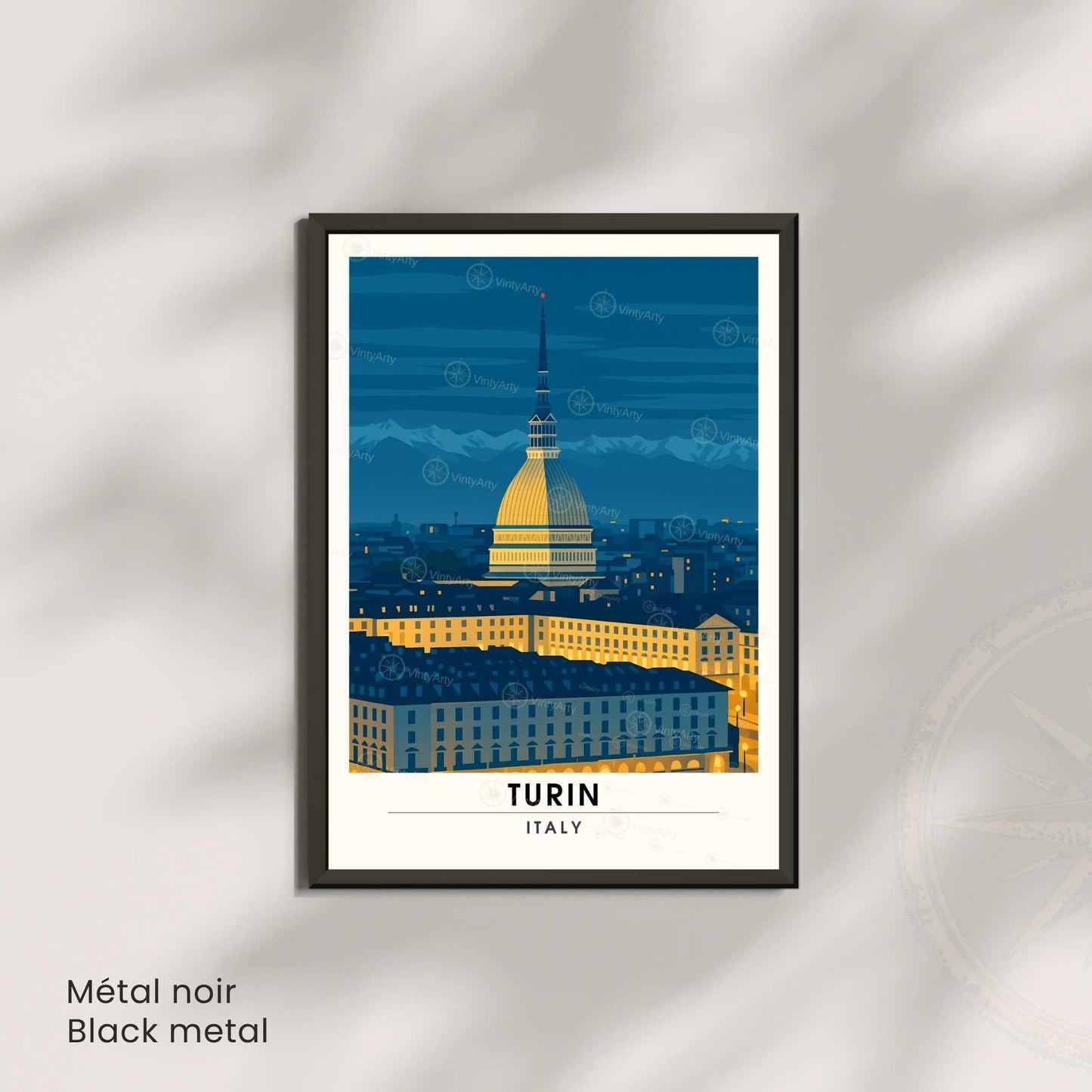 Affiche Turin, Italie – Nuit sur la Mole Antonelliana