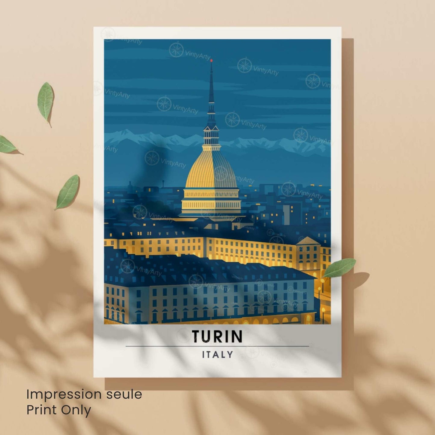 Affiche Turin, Italie – Nuit sur la Mole Antonelliana