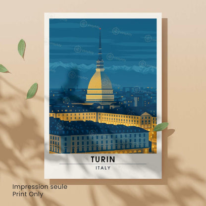 Affiche Turin, Italie – Nuit sur la Mole Antonelliana