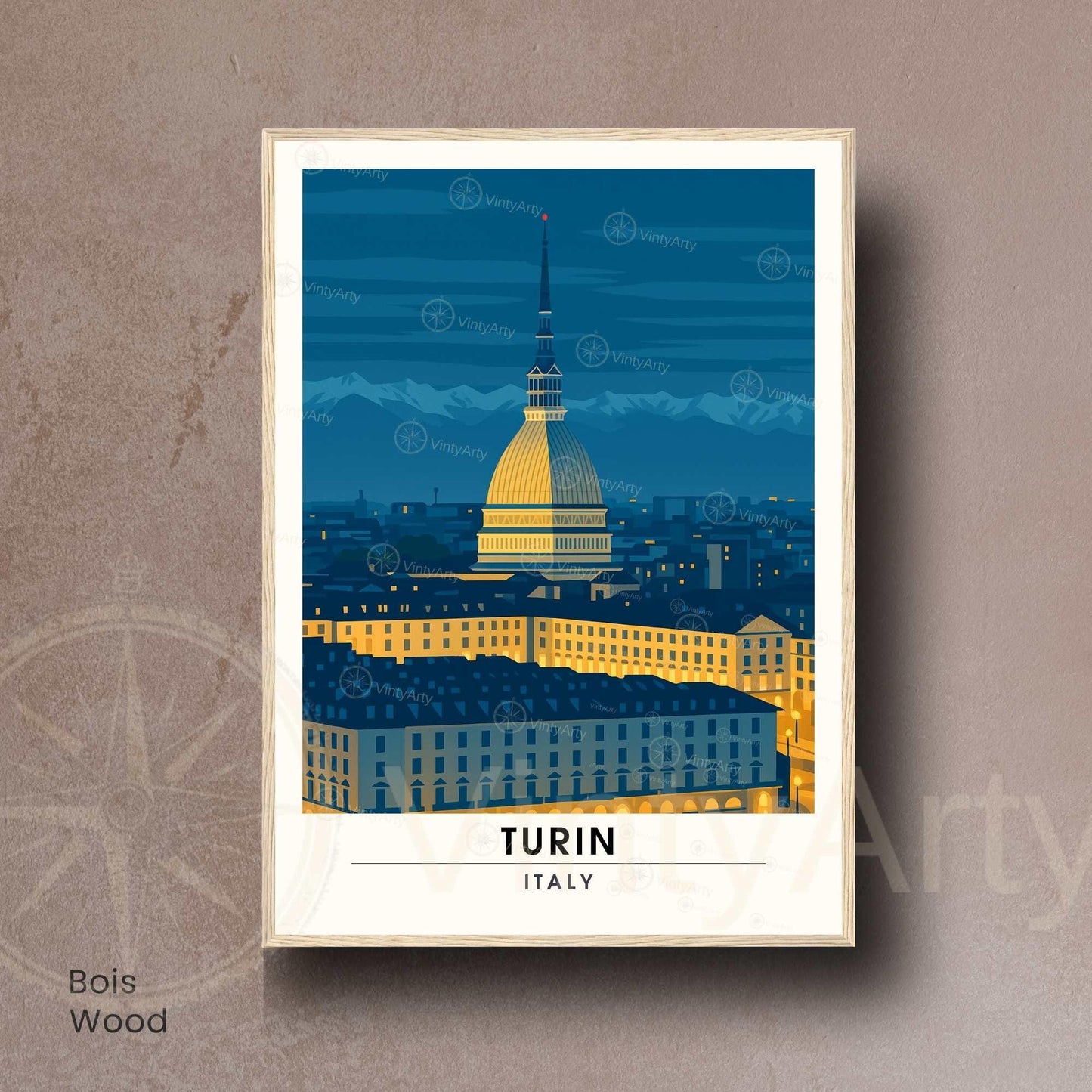 Affiche Turin, Italie – Nuit sur la Mole Antonelliana