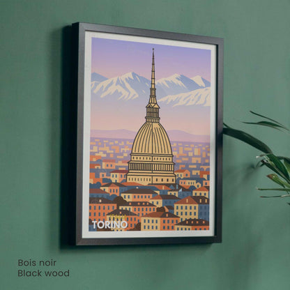 Affiche de voyage Turin – Mole Antonelliana et Alpes