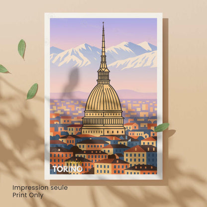 Affiche de voyage Turin – Mole Antonelliana et Alpes