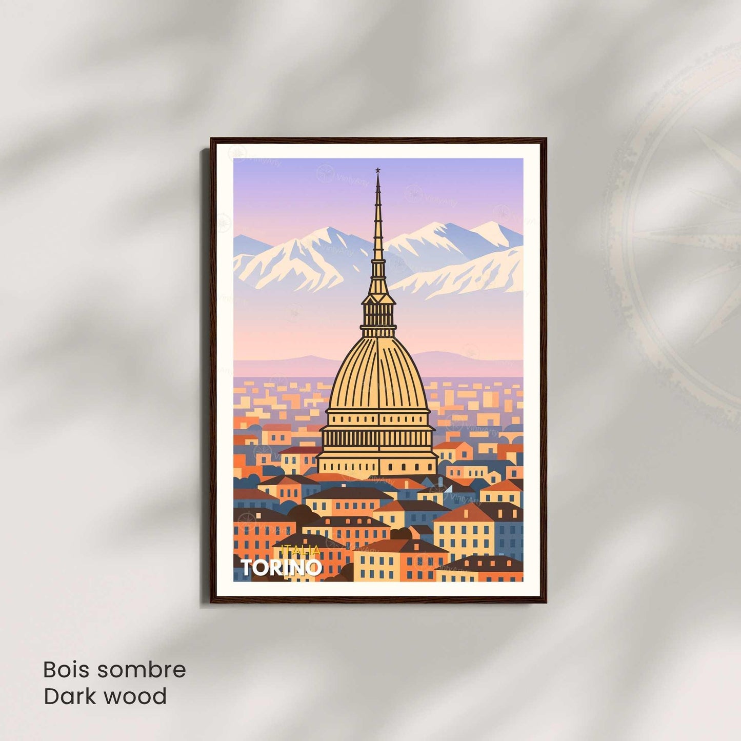 Affiche de voyage Turin – Mole Antonelliana et Alpes