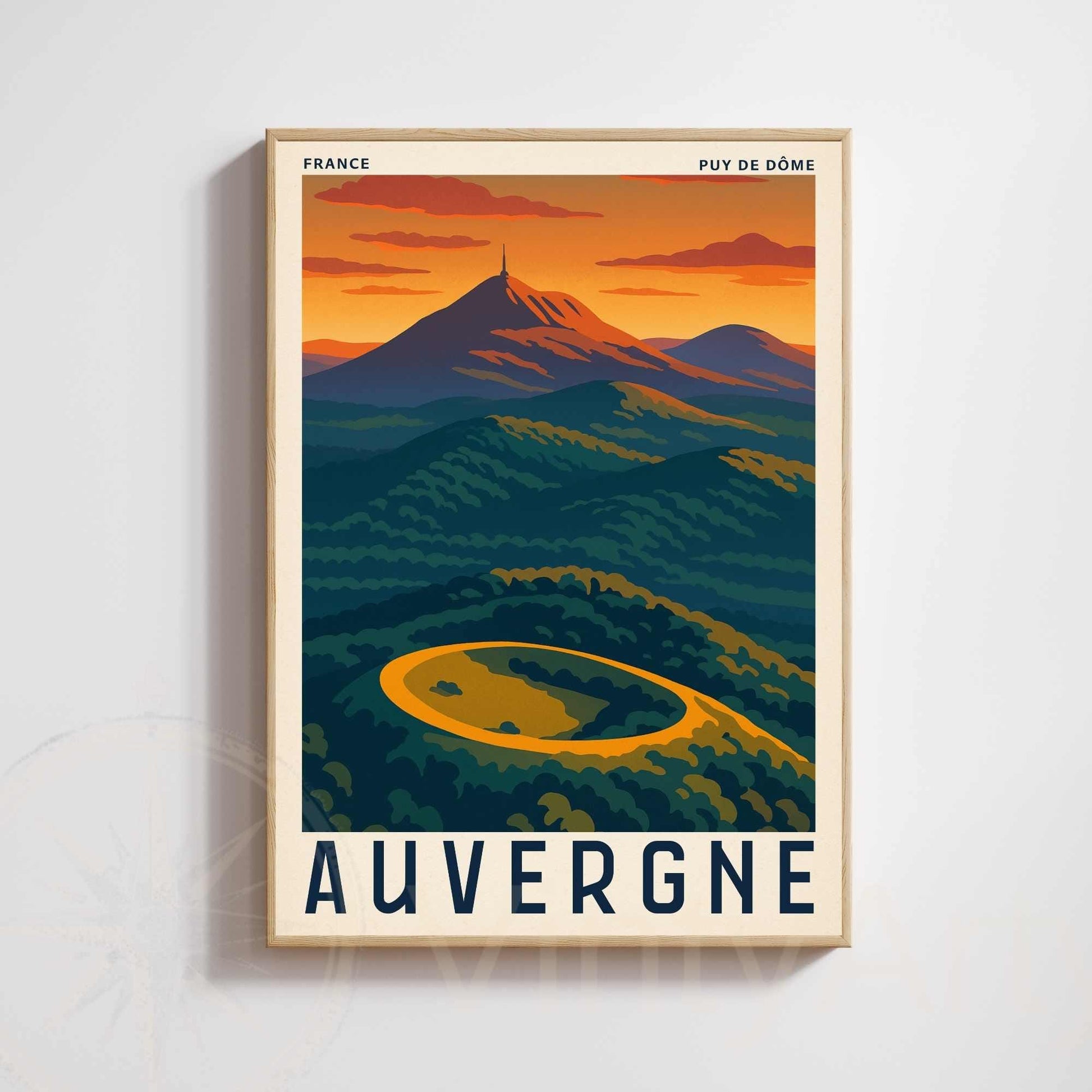 Affiche Auvergne – Puy de Dôme | Affiche Vintage France | Illustration Montagne