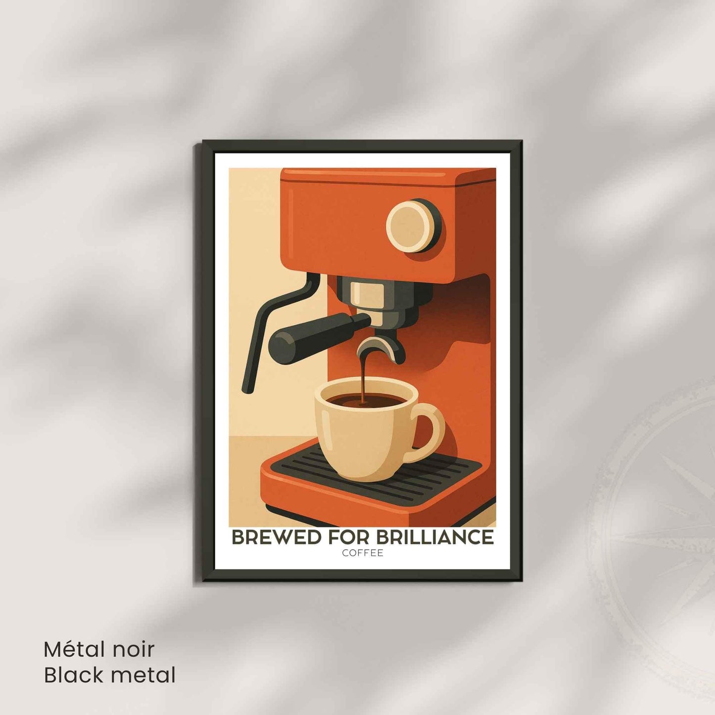 Affiche Café – Brewed for Brilliance | Illustration Machine à Café Vintage Moderne