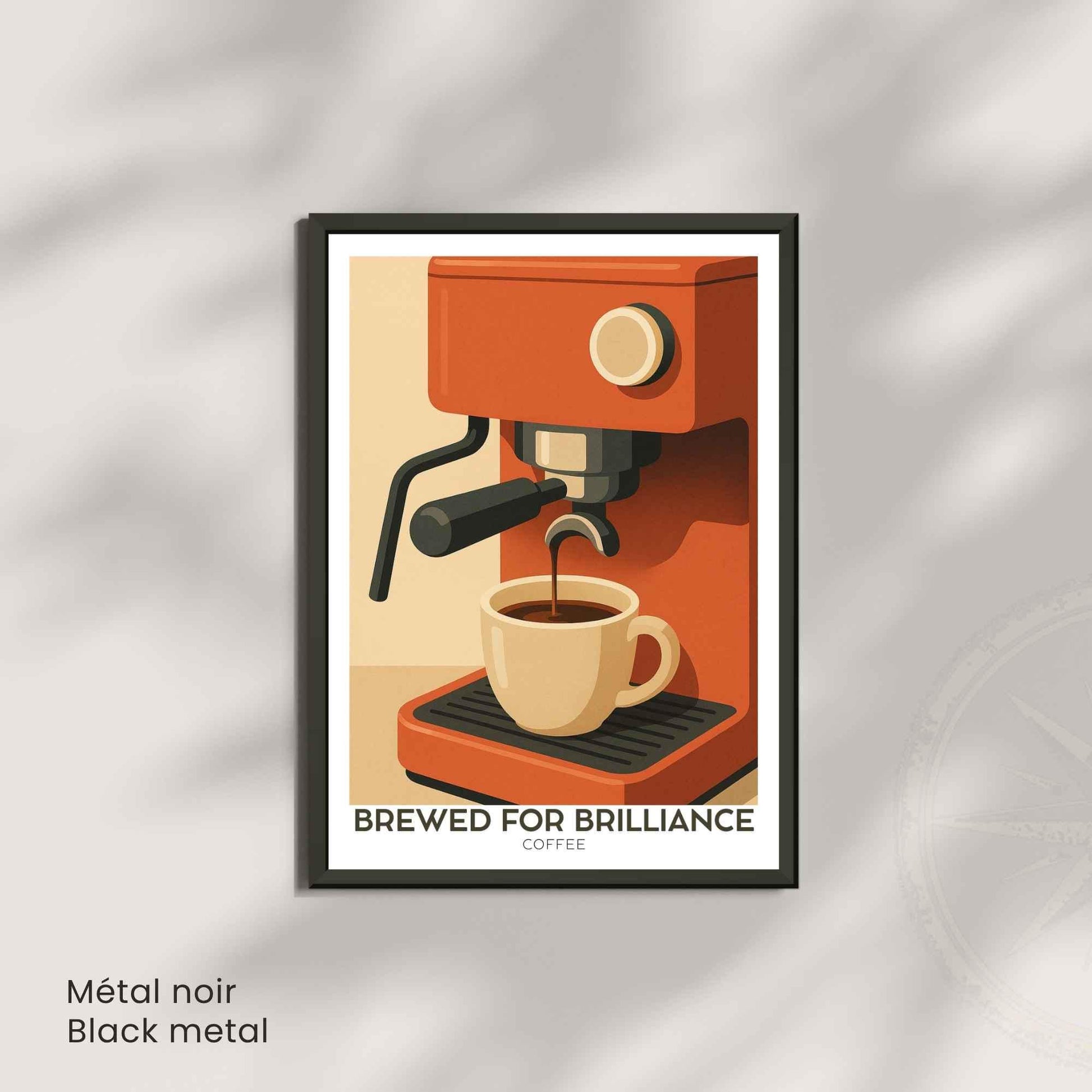 Affiche Café – Brewed for Brilliance | Illustration Machine à Café Vintage Moderne