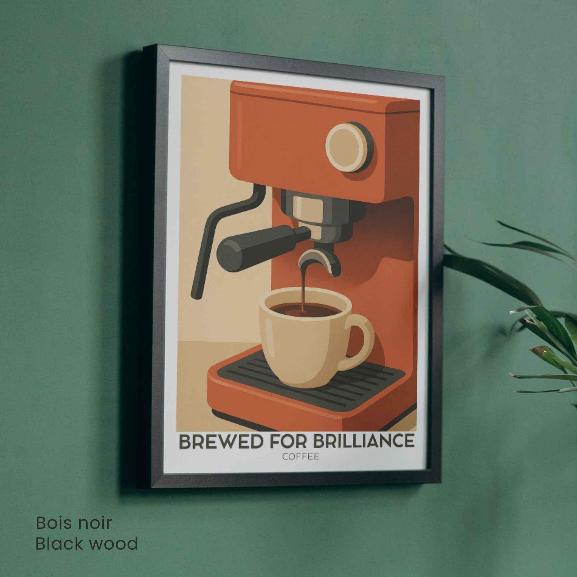 Affiche Café – Brewed for Brilliance | Illustration Machine à Café Vintage Moderne