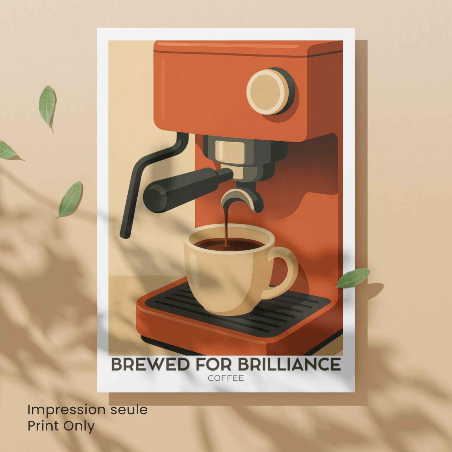 Affiche Café – Brewed for Brilliance | Illustration Machine à Café Vintage Moderne