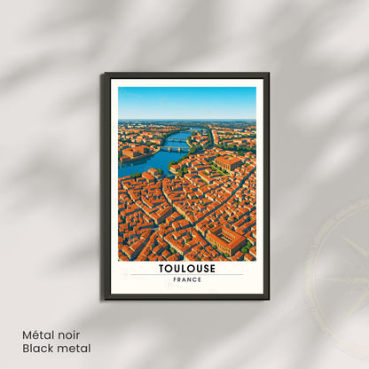 Affiche Toulouse Vue Aérienne – Entre ciel et briques rosées - Affiche La Garonne