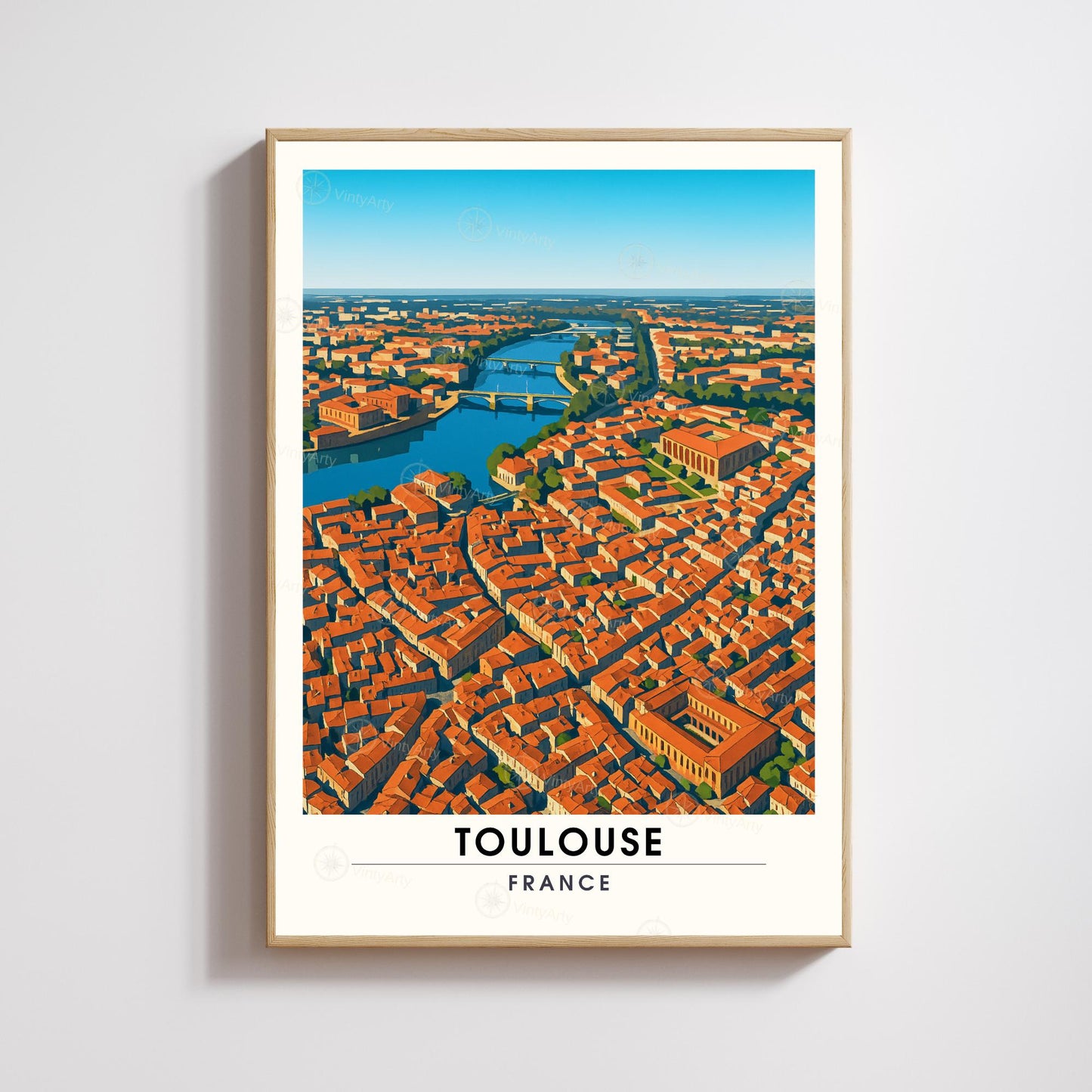 Affiche Toulouse Vue Aérienne – Entre ciel et briques rosées - Affiche La Garonne