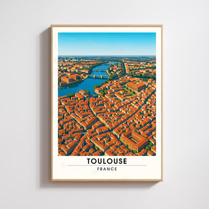 Affiche Toulouse Vue Aérienne – Entre ciel et briques rosées - Affiche La Garonne