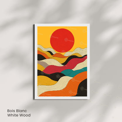 Affiche abstraite soleil – lignes colorées et design moderne
