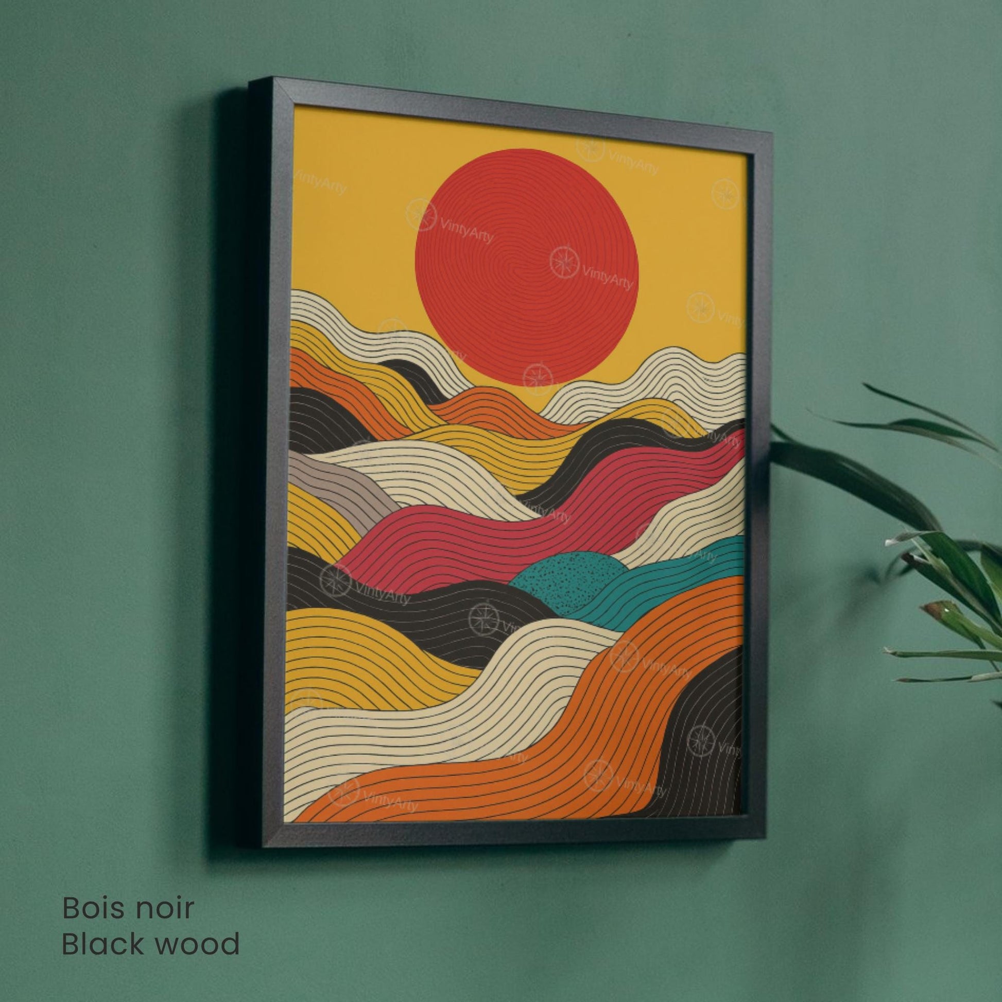 Affiche abstraite soleil – lignes colorées et design moderne