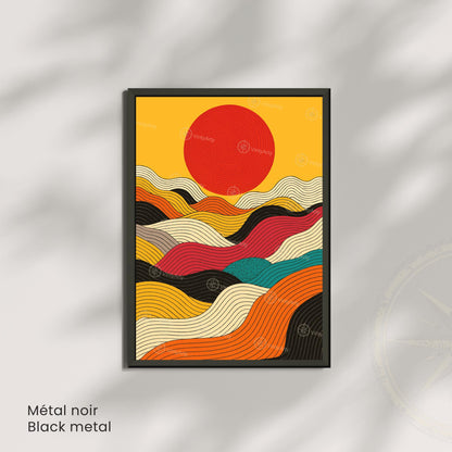 Affiche abstraite soleil – lignes colorées et design moderne