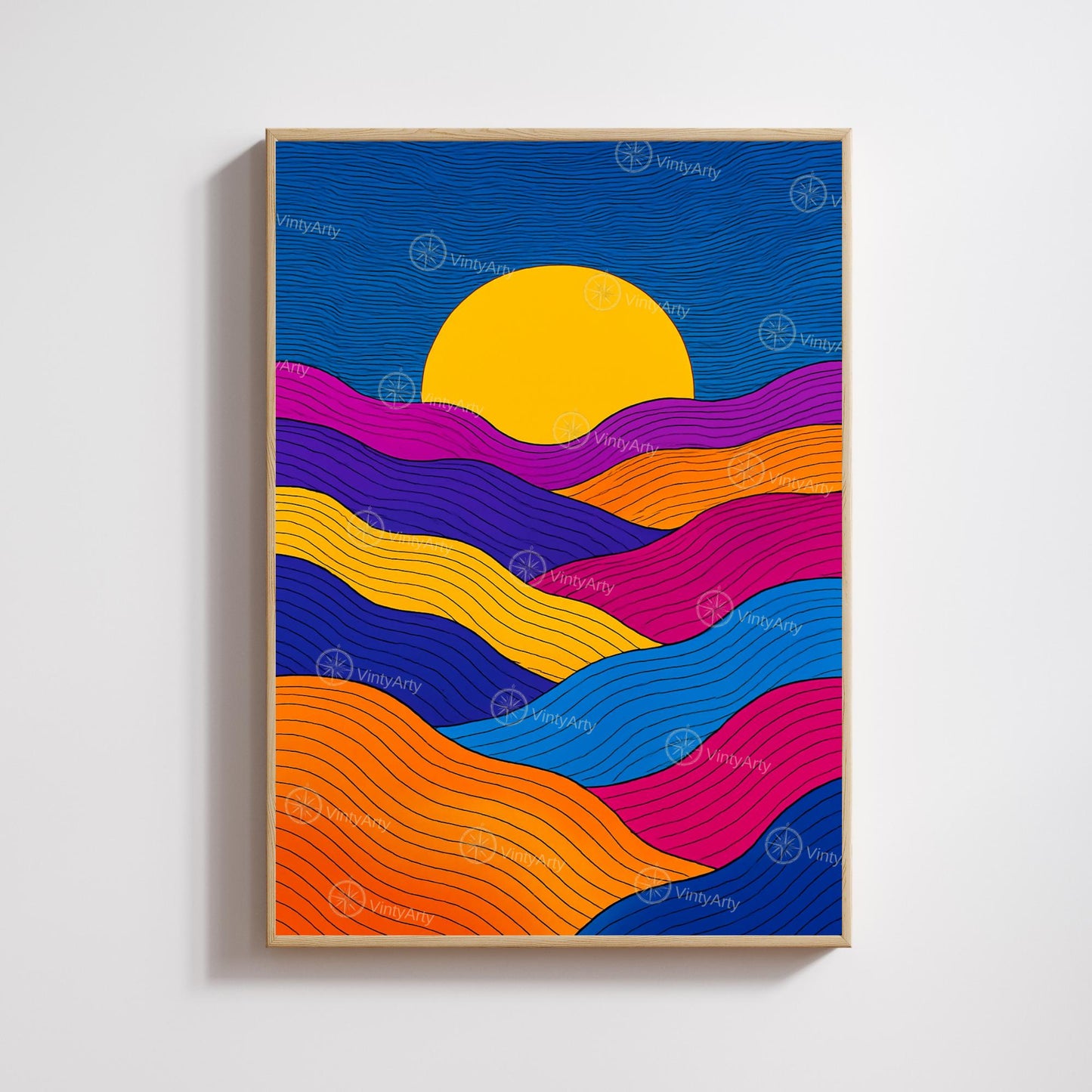 Affiche Abstraite Soleil – Lignes Ondulées et Couleurs Vibrantes pour une Décoration Moderne