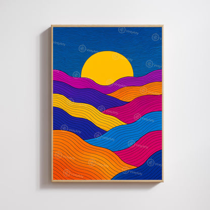 Affiche Abstraite Soleil – Lignes Ondulées et Couleurs Vibrantes pour une Décoration Moderne