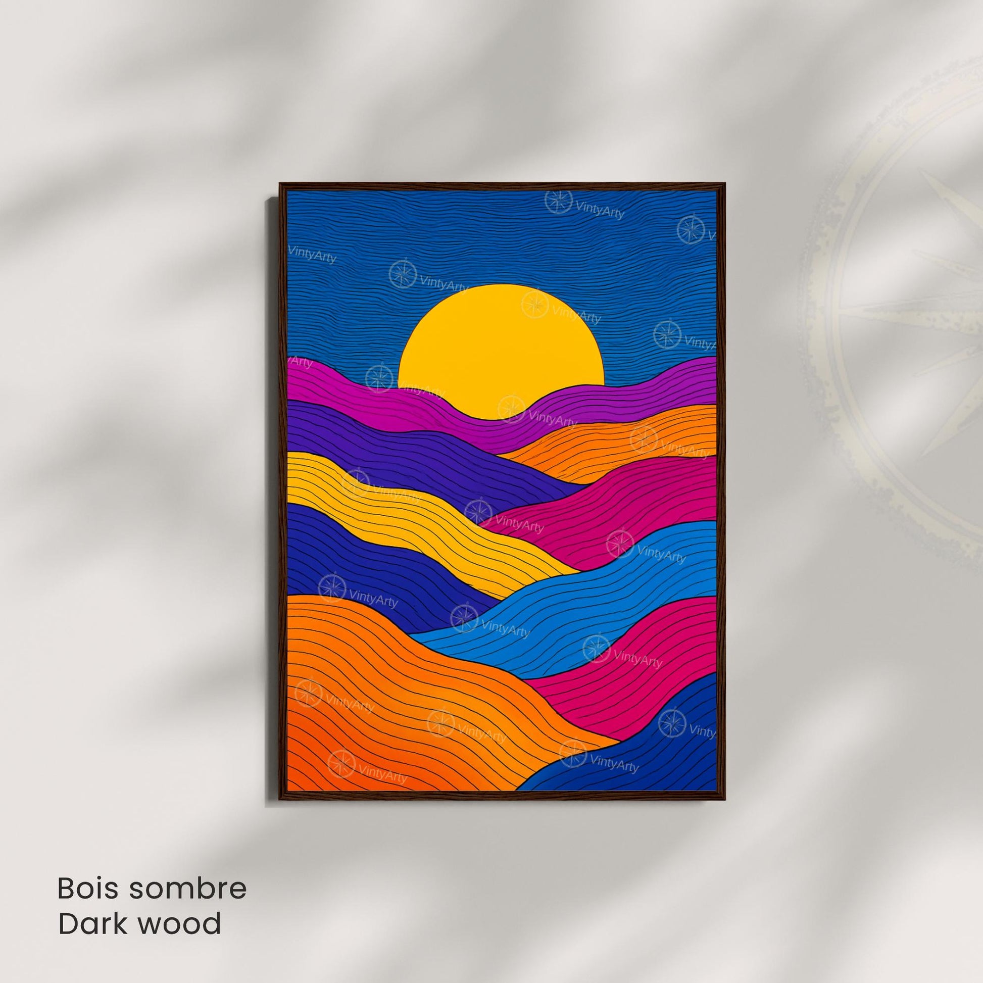 Affiche Abstraite Soleil – Lignes Ondulées et Couleurs Vibrantes pour une Décoration Moderne