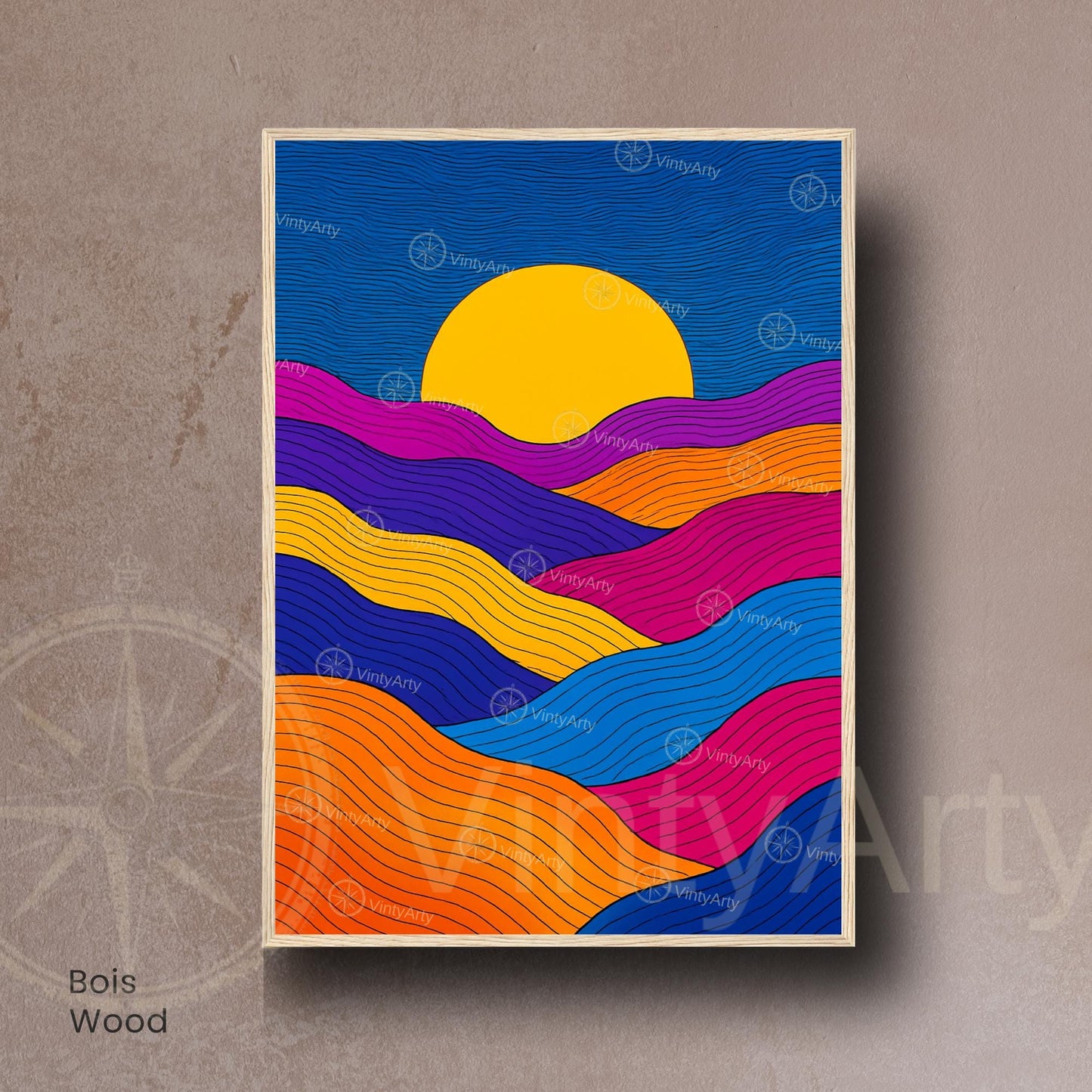 Affiche Abstraite Soleil – Lignes Ondulées et Couleurs Vibrantes pour une Décoration Moderne