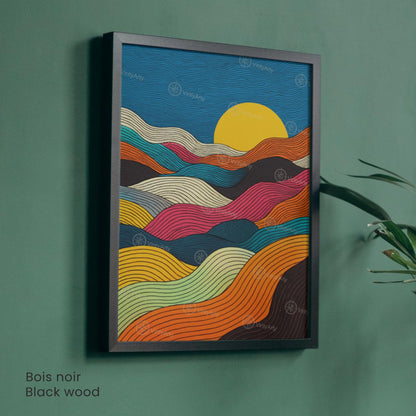 Affiche Abstraite Soleil – Lignes Ondulées Multicolores et Design Moderne