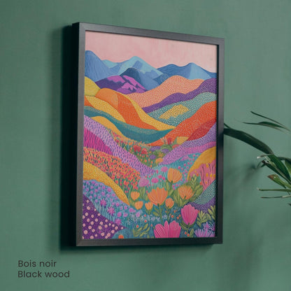 Affiche Abstraite Fleurie – Collines Colorées et Champs de Fleurs pour une Décoration Moderne