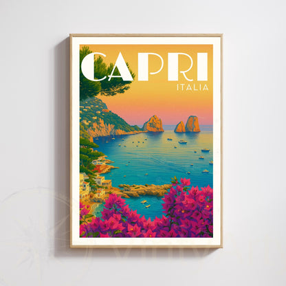 Affiche Capri – Italie | Poster Vintage Méditerranéen | Illustration Côte Amalfitaine