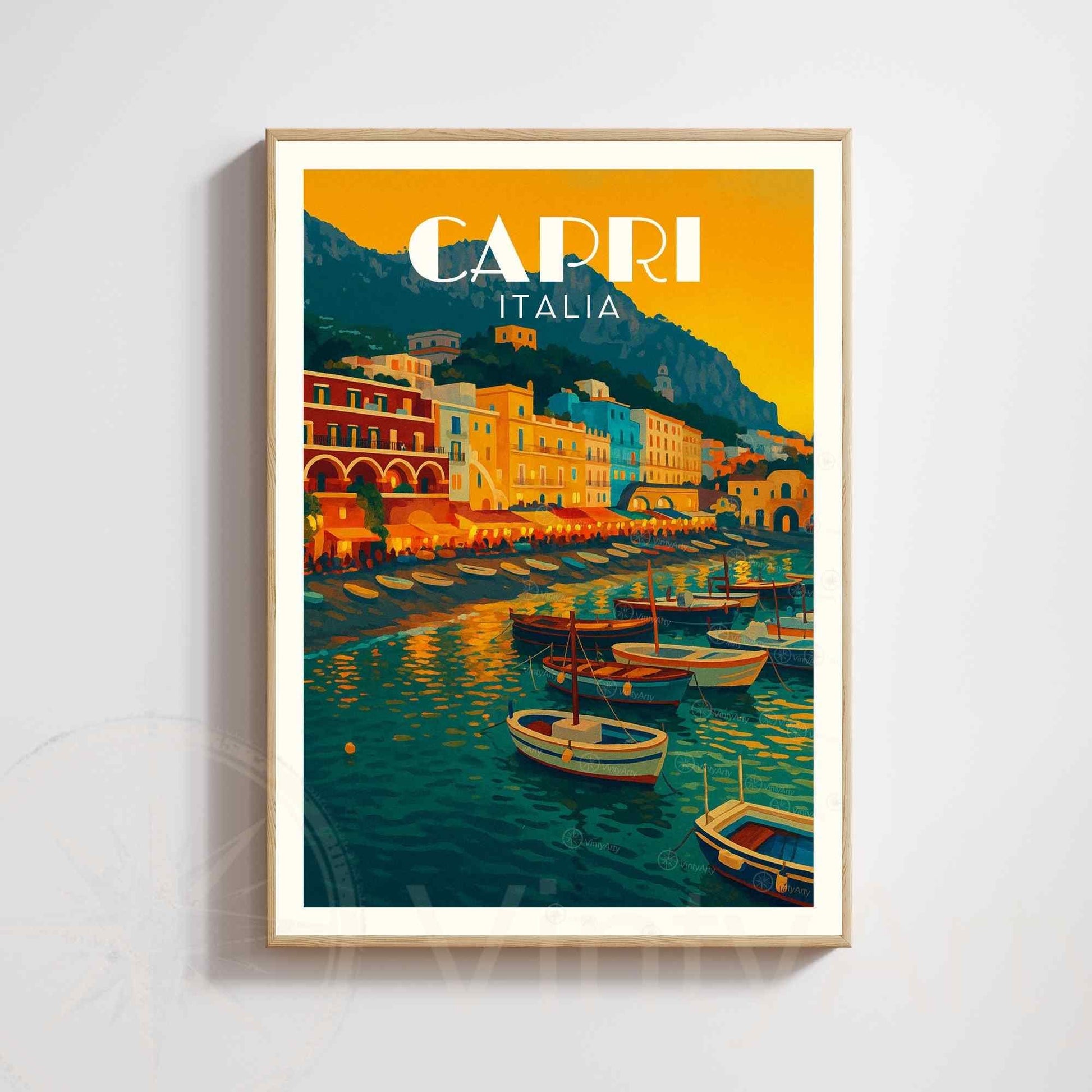 Affiche Capri – Italie | Poster Vintage Méditerranéen | Illustration Coucher de Soleil Italien