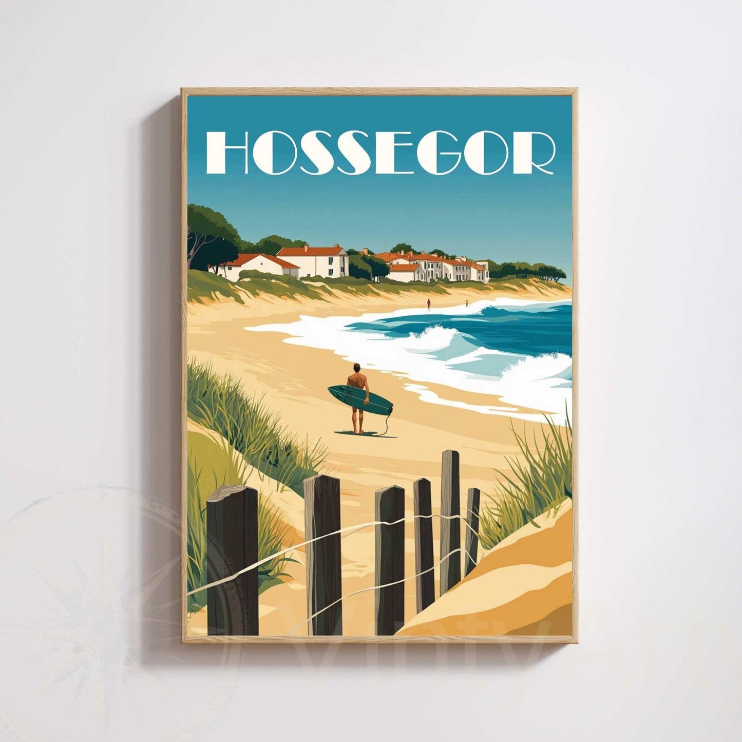 Affiche Hossegor – Côte Atlantique | Illustration Surf et Océan | Poster des Landes