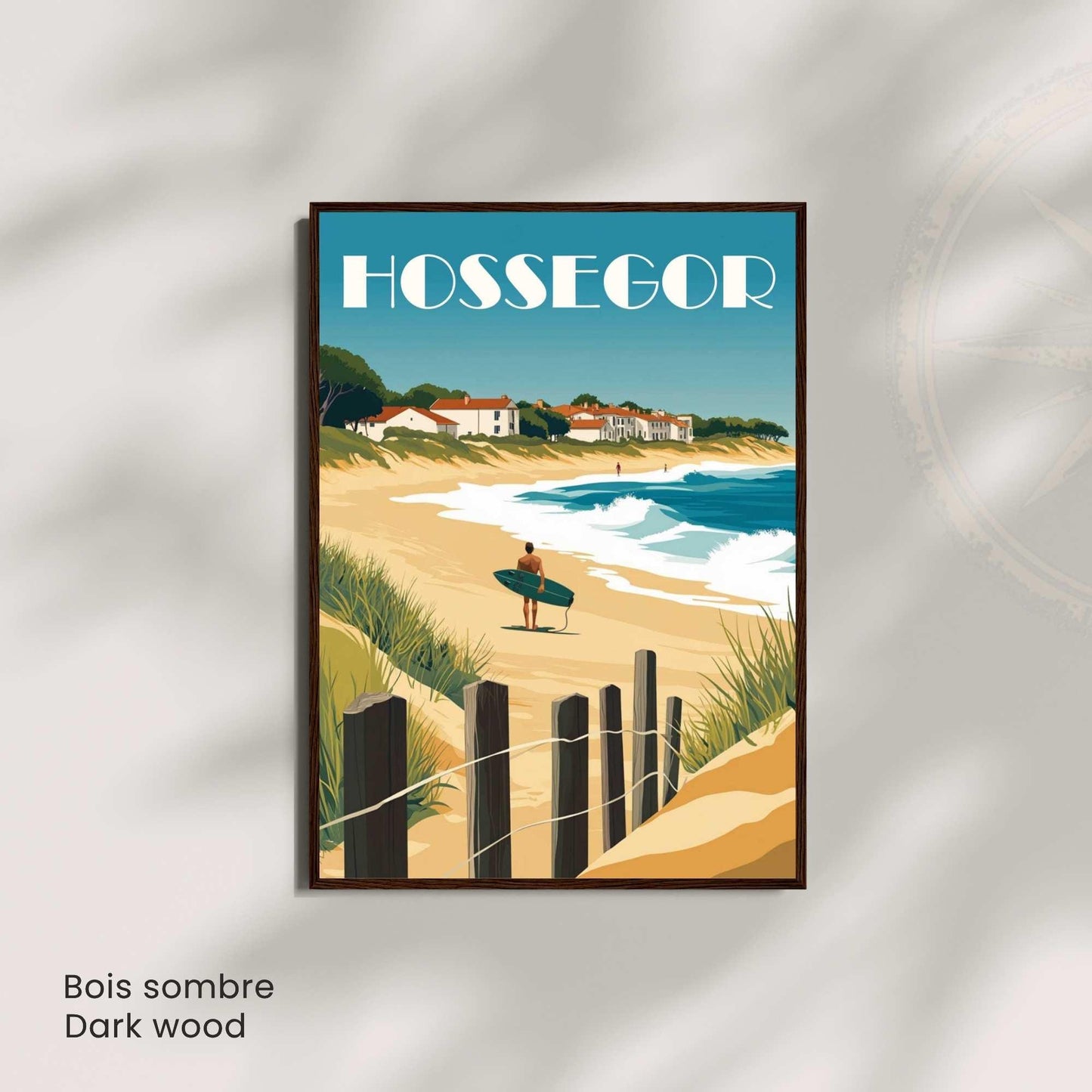 Affiche Hossegor – Côte Atlantique | Illustration Surf et Océan | Poster des Landes